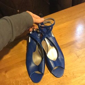 Blue open toe sandal heels ankle strap fun